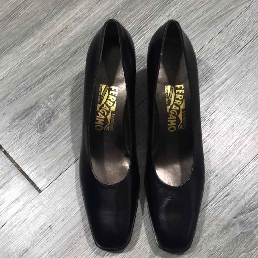 Salvatore Ferragamo Square Toe Block Heel Pumps